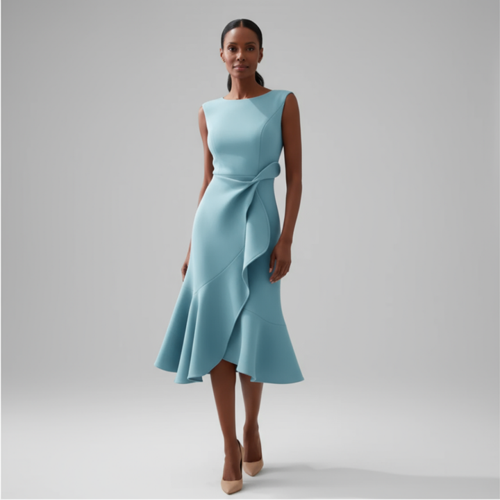 Luelle | Women's Stretch Ruffle Hem Sleeveless Midi Dress Elegant