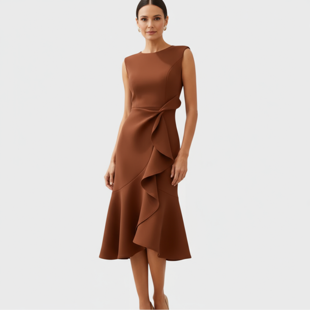 Luelle | Women's Stretch Ruffle Hem Sleeveless Midi Dress Elegant