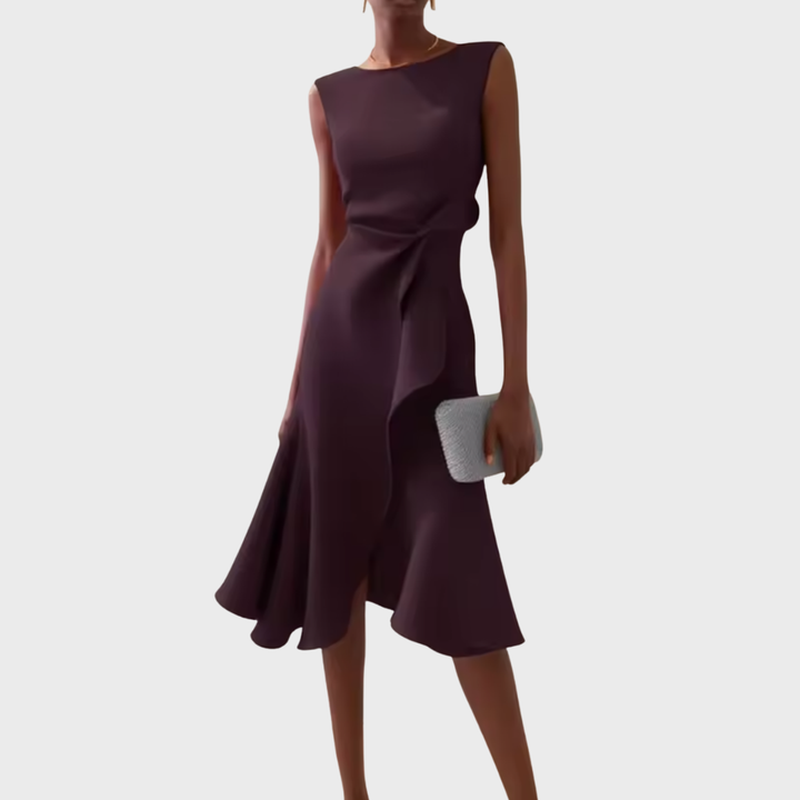 Luelle | Women's Stretch Ruffle Hem Sleeveless Midi Dress Elegant