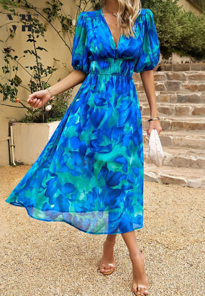 Magnolia | Women's Chiffon Floral Print V-Neck Midi Dress