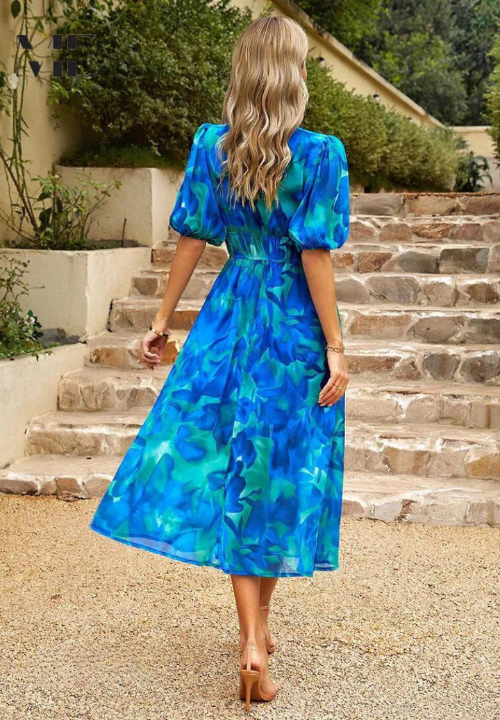 Magnolia | Women's Chiffon Floral Print V-Neck Midi Dress