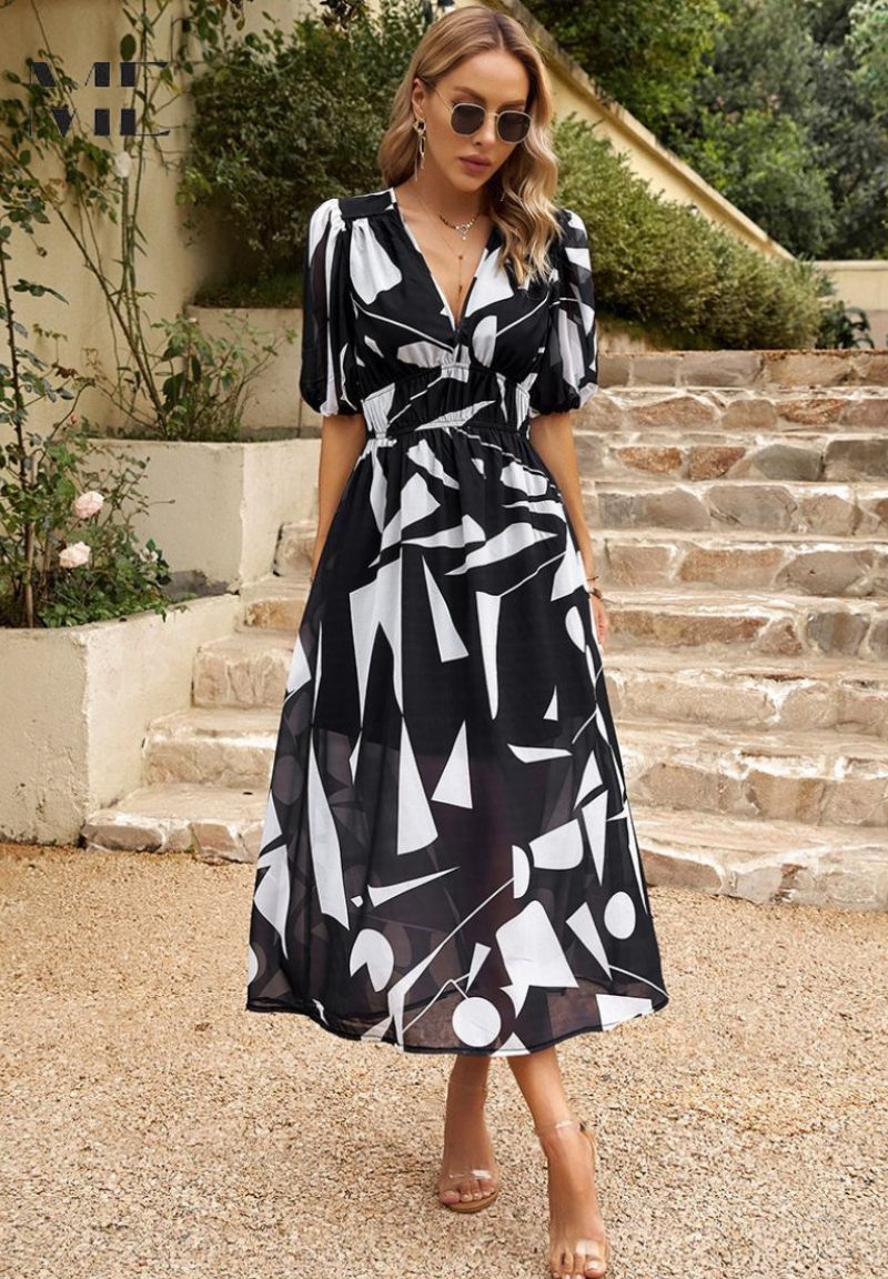 Magnolia | Women's Chiffon Floral Print V-Neck Midi Dress