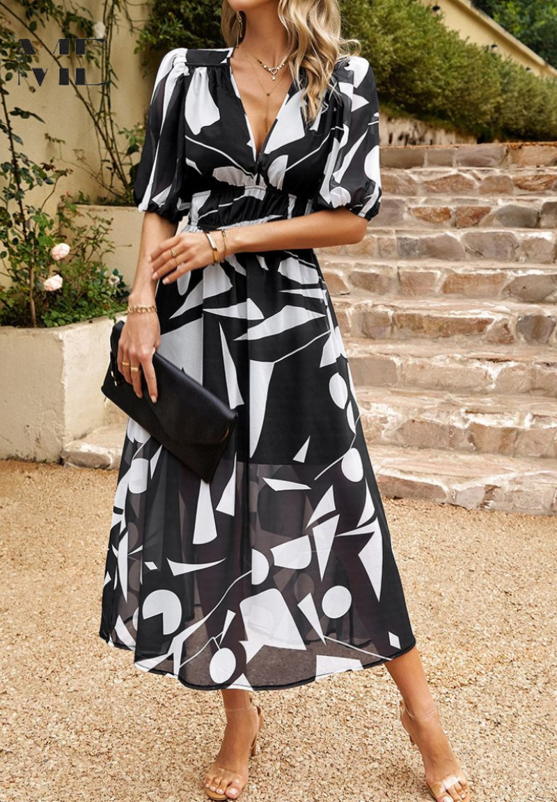 Magnolia | Women's Chiffon Floral Print V-Neck Midi Dress
