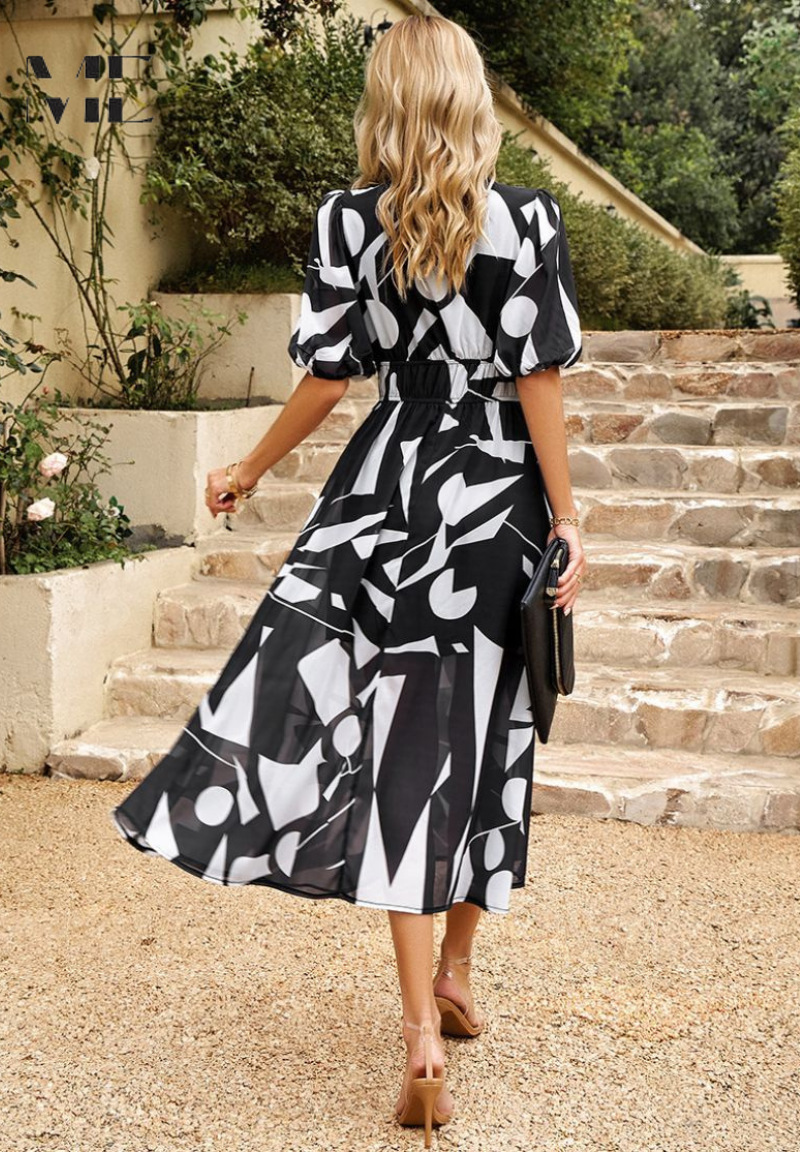 Magnolia | Women's Chiffon Floral Print V-Neck Midi Dress