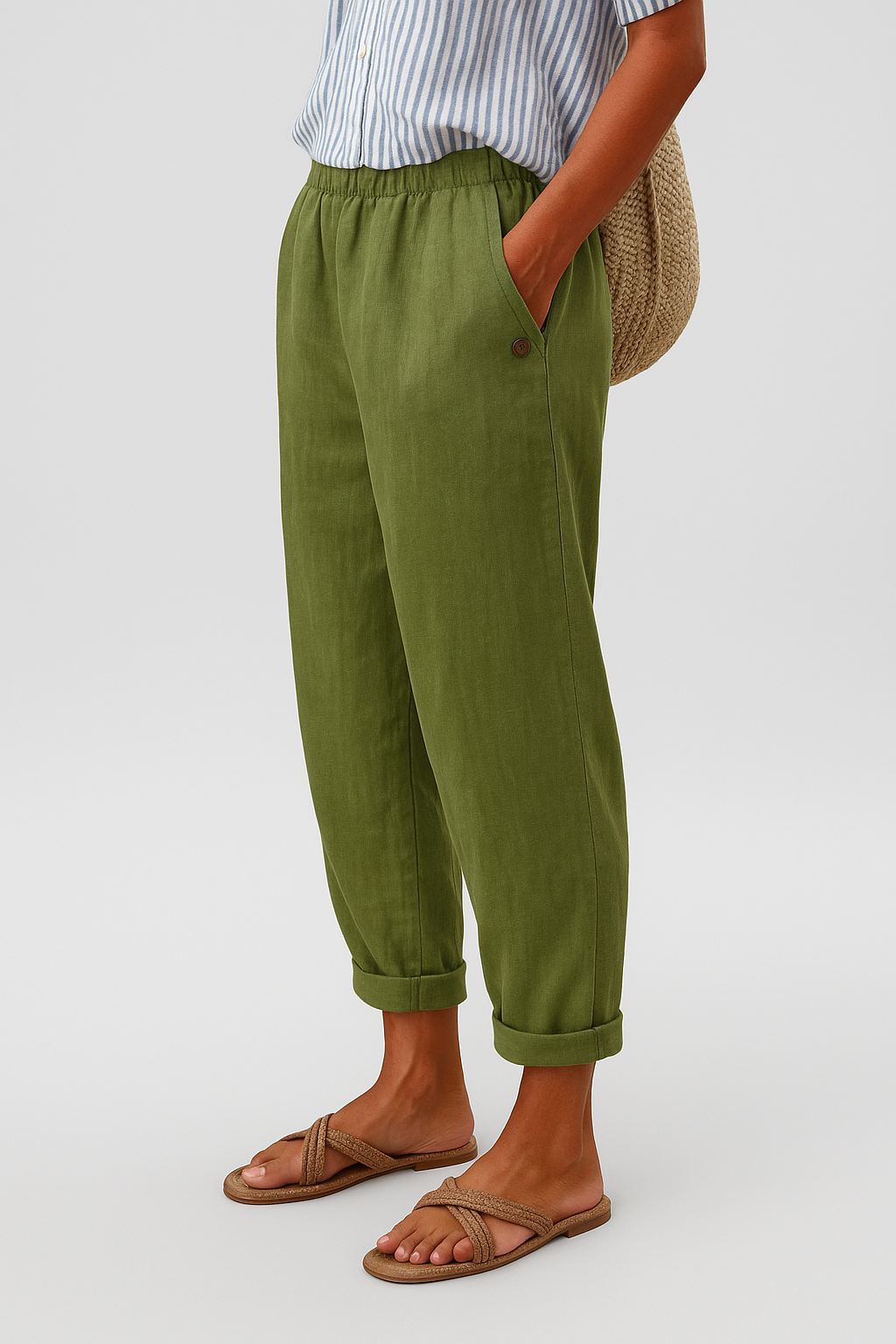 Margot | Women's Linen Relaxed Tapered Cropped Trousers