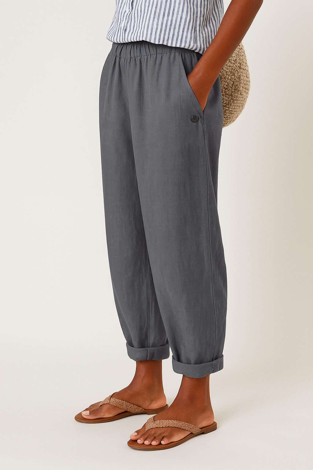Margot | Women's Linen Relaxed Tapered Cropped Trousers