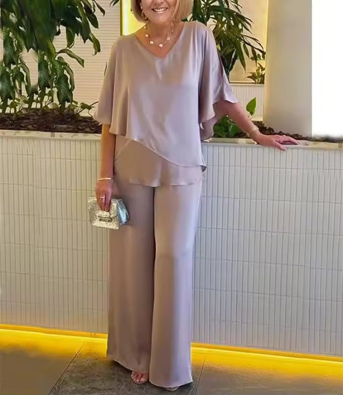 Marlowe | Women's Chiffon Relaxed Wide-Leg Trouser Set
