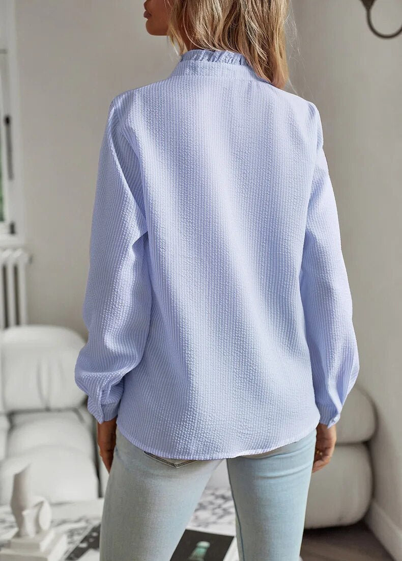 Marlowe | Women's Cotton Ruffle-Trim Long-Sleeve Blouse