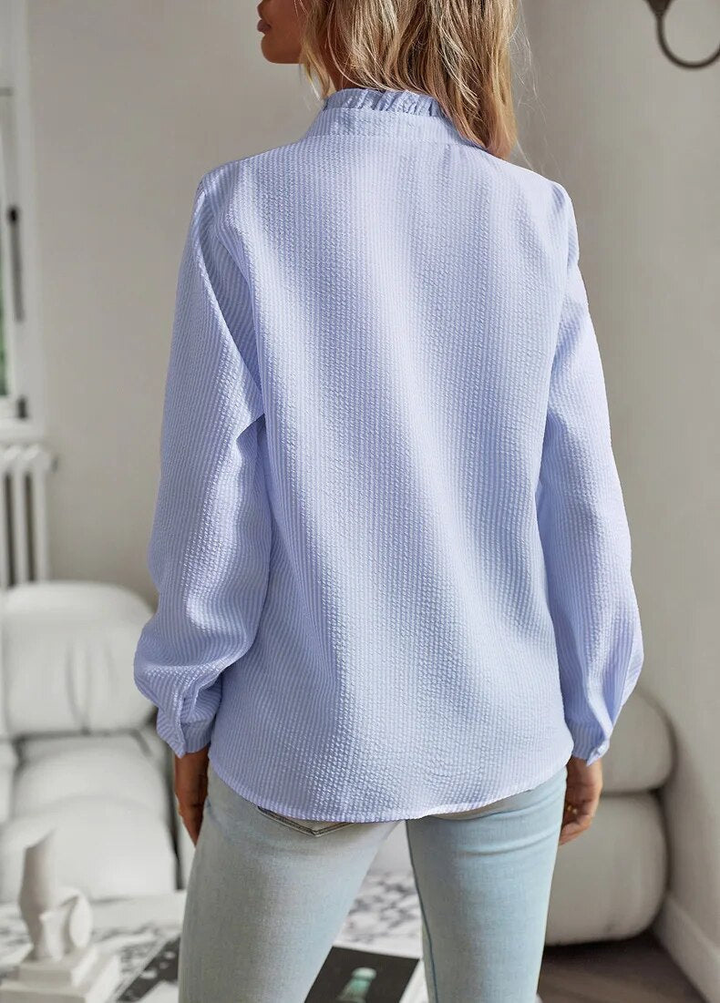 Marlowe | Women's Cotton Ruffle-Trim Long-Sleeve Blouse