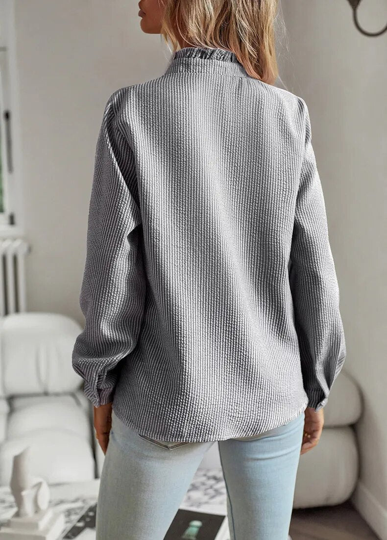 Marlowe | Women's Cotton Ruffle-Trim Long-Sleeve Blouse