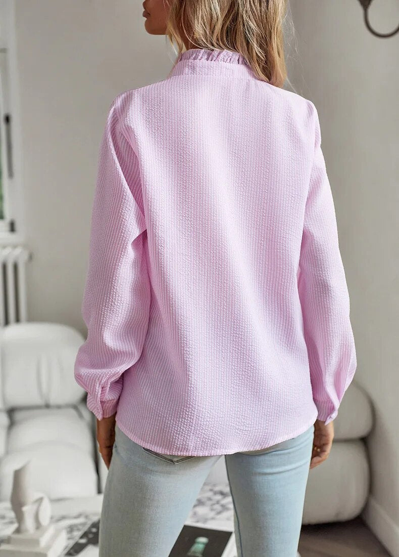 Marlowe | Women's Cotton Ruffle-Trim Long-Sleeve Blouse