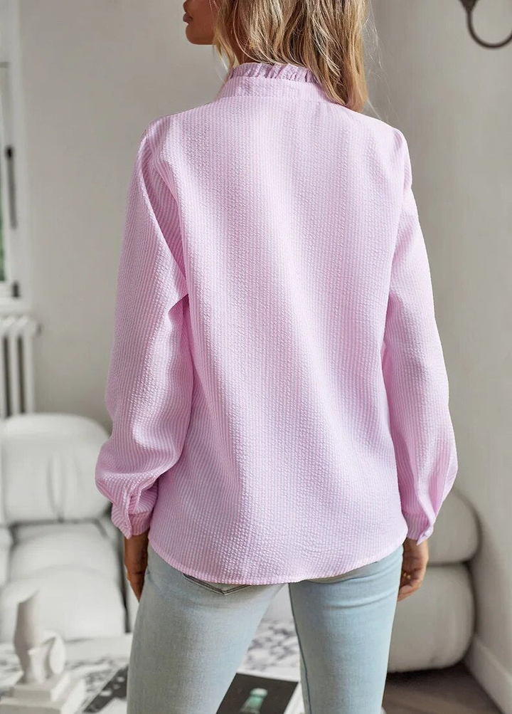 Marlowe | Women's Cotton Ruffle-Trim Long-Sleeve Blouse