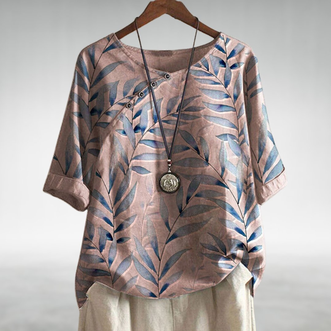 Marlowe | Women's Linen Botanical Print Batwing Sleeve Top