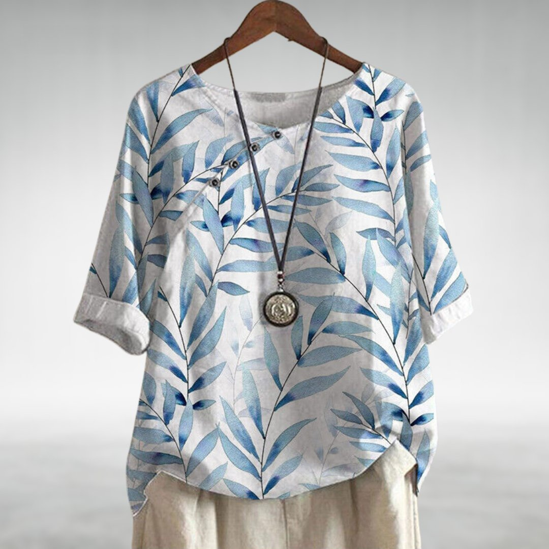 Marlowe | Women's Linen Botanical Print Batwing Sleeve Top
