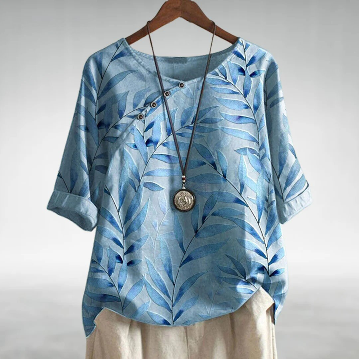 Marlowe | Women's Linen Botanical Print Batwing Sleeve Top