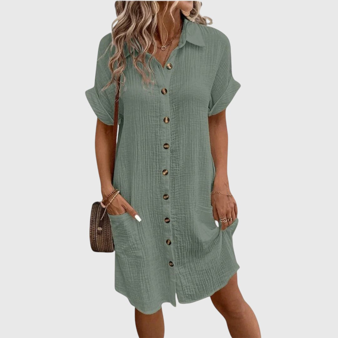 Marlowe | Women's Linen Button-Down Short Sleeve Shirt Dress