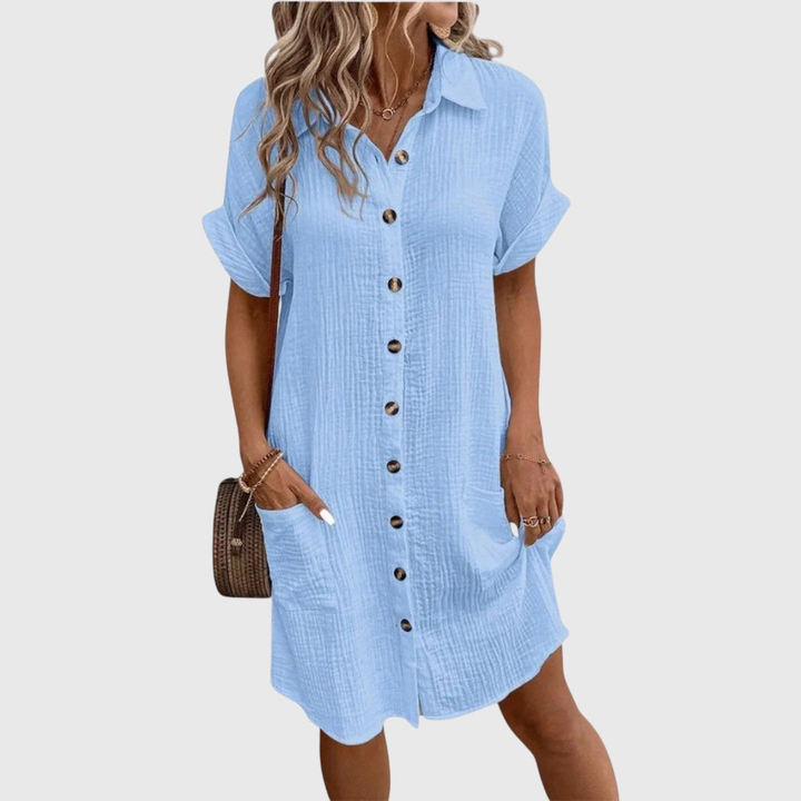 Marlowe | Women's Linen Button-Down Short Sleeve Shirt Dress