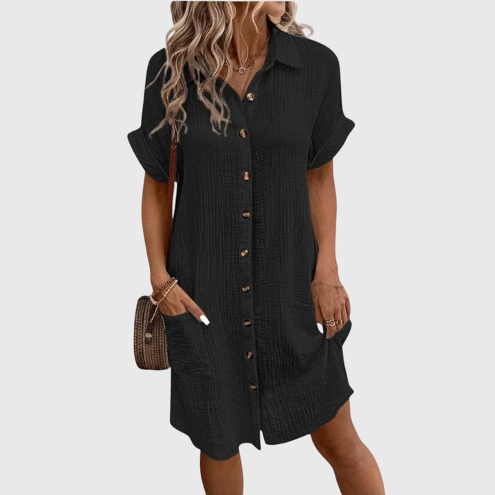 Marlowe | Women's Linen Button-Down Short Sleeve Shirt Dress