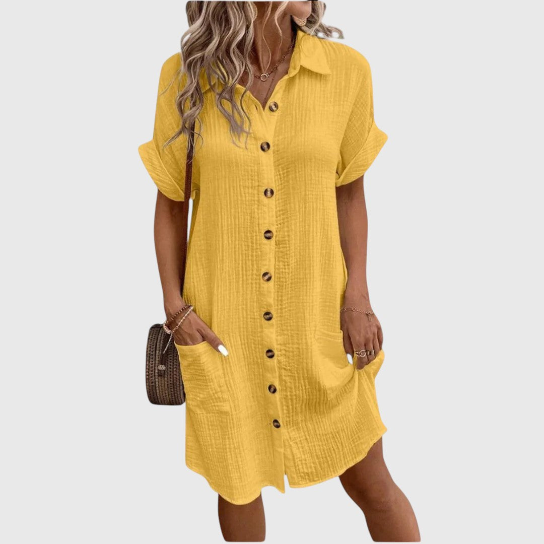 Marlowe | Women's Linen Button-Down Short Sleeve Shirt Dress
