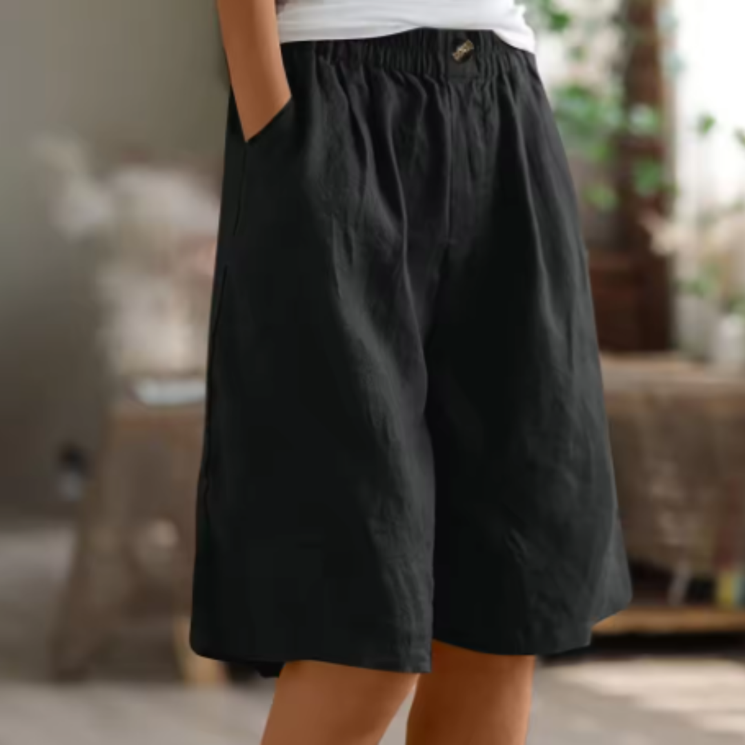 Marlowe | Women's Linen Elastic-Waist Bermuda Shorts