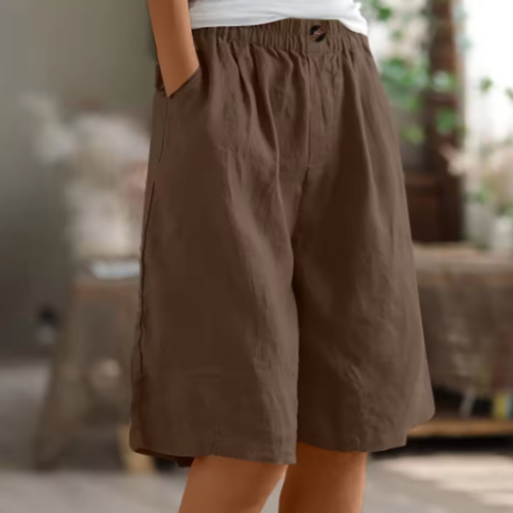 Marlowe | Women's Linen Elastic-Waist Bermuda Shorts