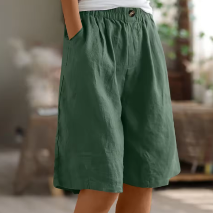 Marlowe | Women's Linen Elastic-Waist Bermuda Shorts