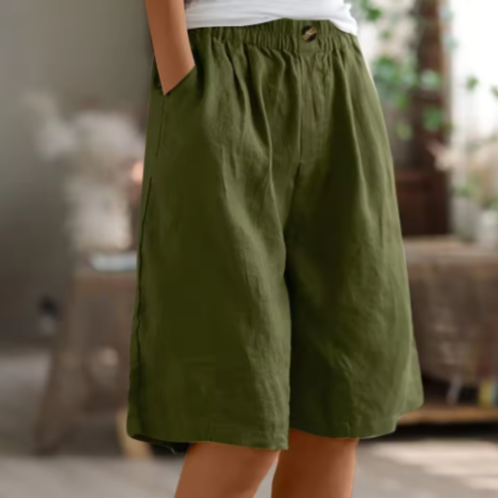Marlowe | Women's Linen Elastic-Waist Bermuda Shorts