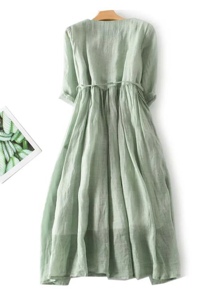 Marlowe | Women's Linen Ruffle-Front Tie-Waist Maxi Dress