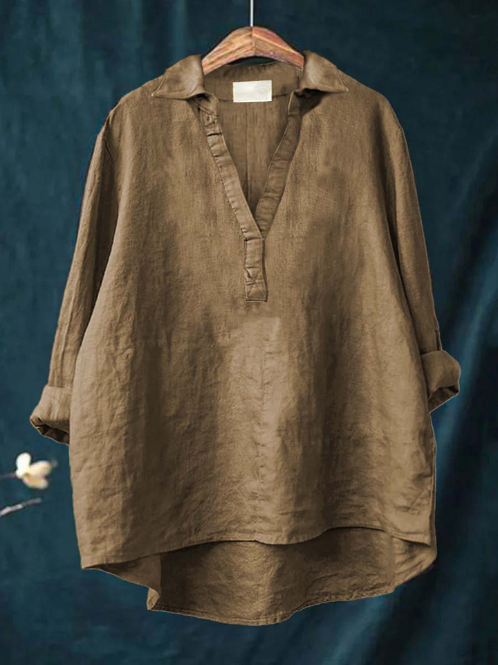 Marlowe | Women's Linen V-Neck Collared Tunic Blouse