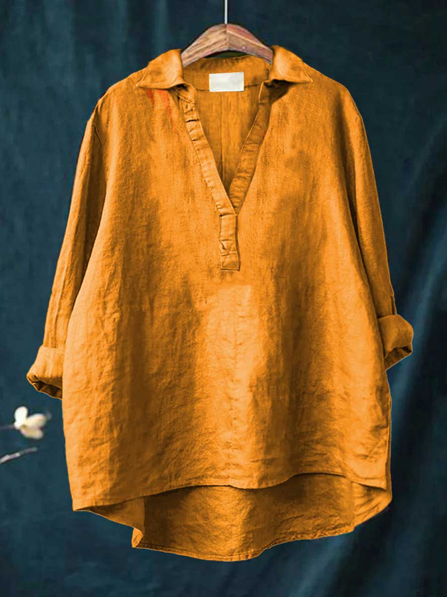 Marlowe | Women's Linen V-Neck Collared Tunic Blouse