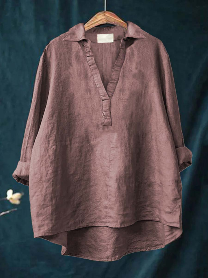 Marlowe | Women's Linen V-Neck Collared Tunic Blouse