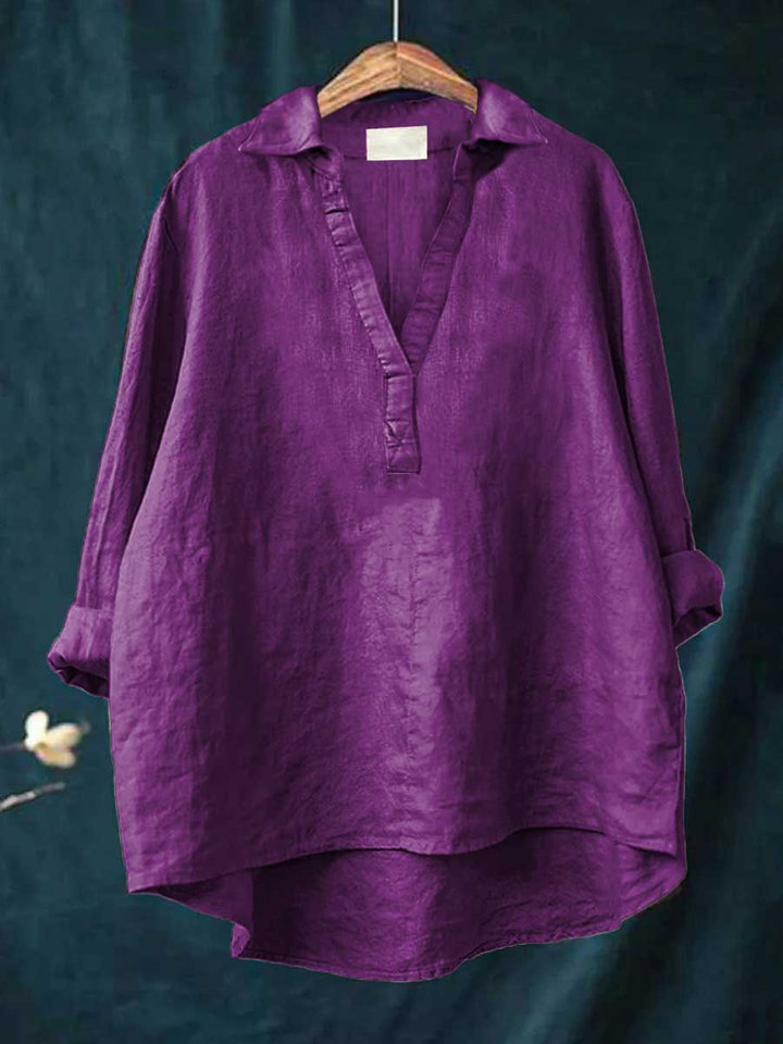 Marlowe | Women's Linen V-Neck Collared Tunic Blouse
