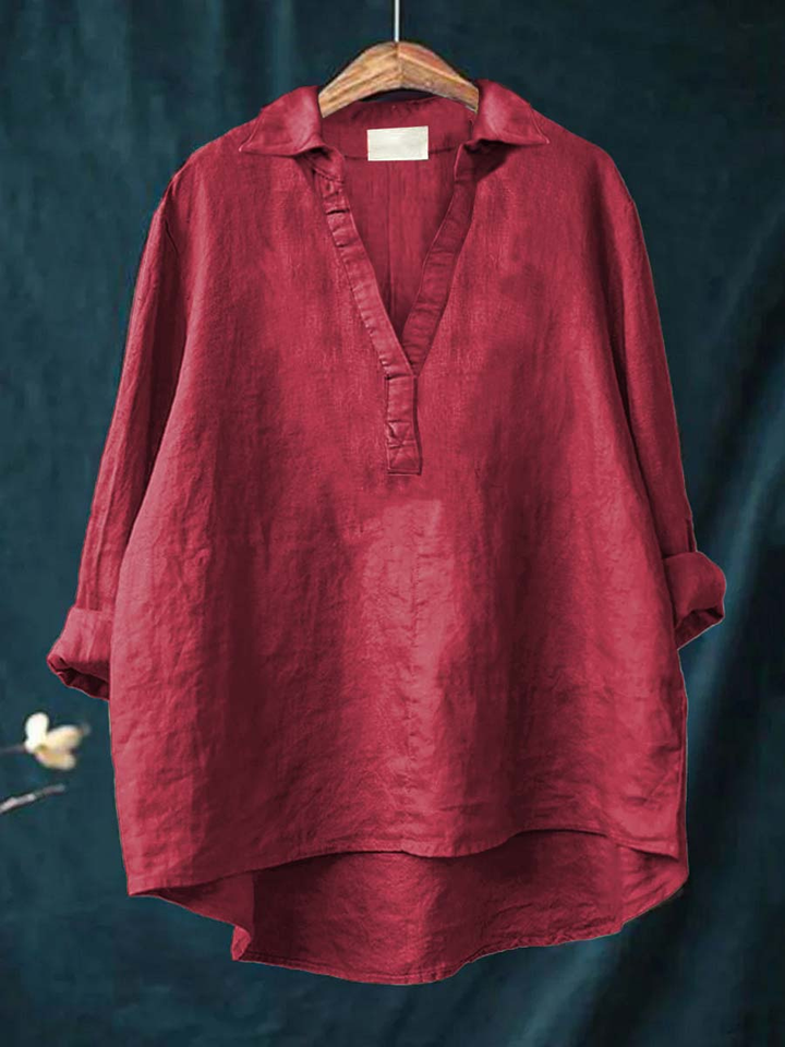 Marlowe | Women's Linen V-Neck Collared Tunic Blouse