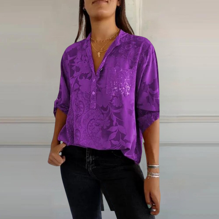 Marlowe | Women's Linen V-Neck Pocket Long Sleeve Shirt