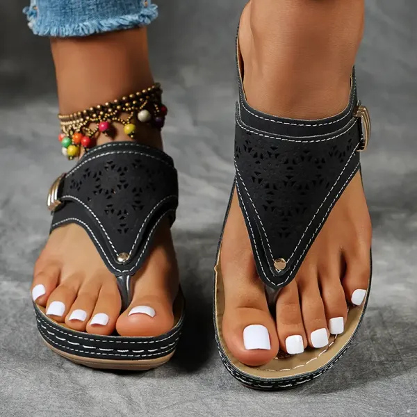 Marlowe | Women's Orthopaedic Toe-Post Wedge Thong Sandals