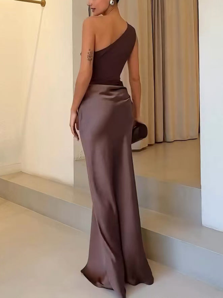 Marlowe | Women's Satin One-Shoulder Maxi Dress