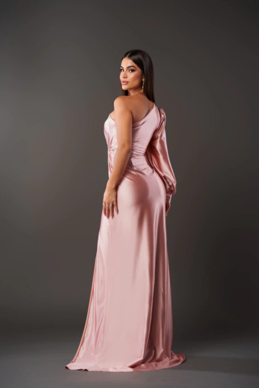 Marlowe | Women's Satin One-Shoulder Ruched Split Maxi Dress