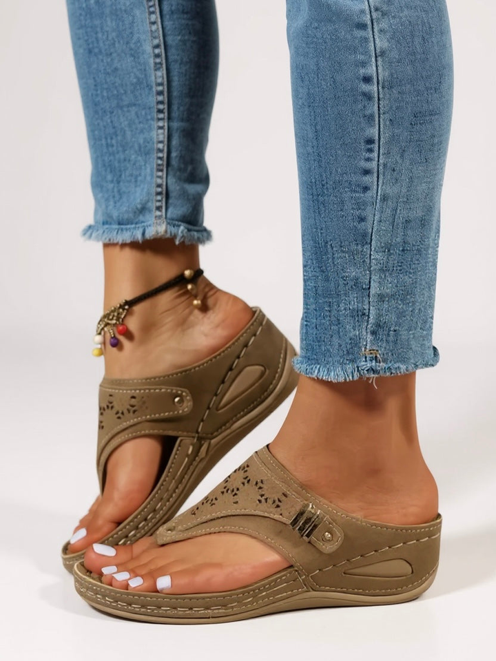 Marnie | Women's Orthopaedic Arch-Support T-Strap Wedge Sandals