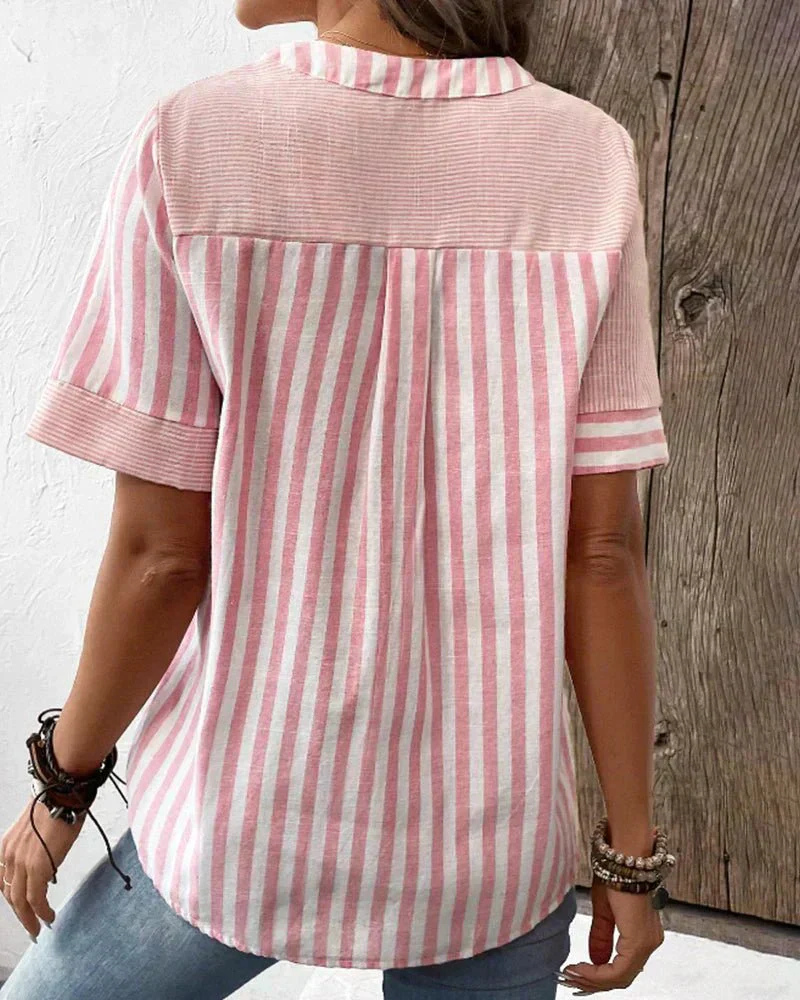 Mette | Women's Cotton Pintuck Pleat Henley Short Sleeve Top