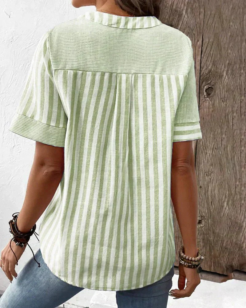 Mette | Women's Cotton Pintuck Pleat Henley Short Sleeve Top
