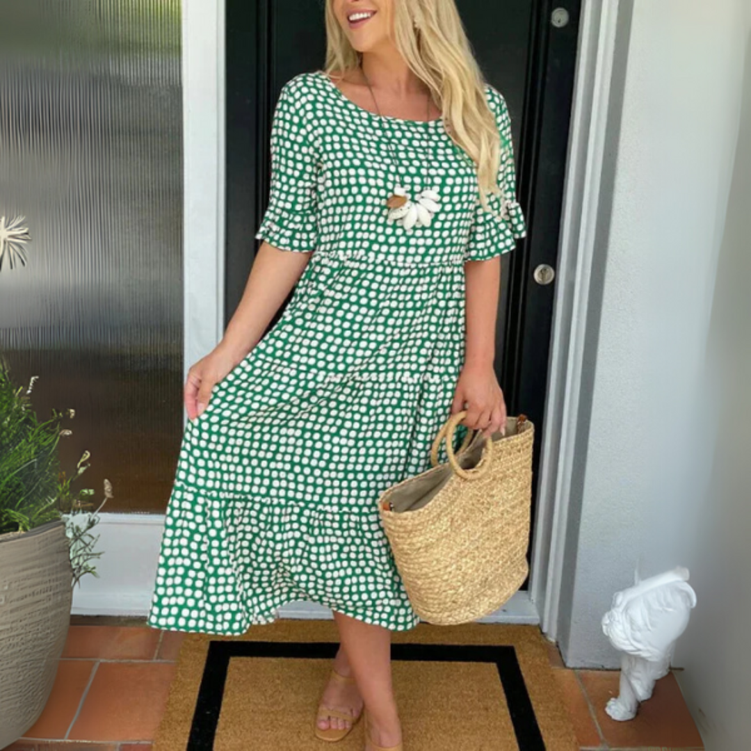 Mette | Women's Cotton Polka Dot Tiered Midi Dress