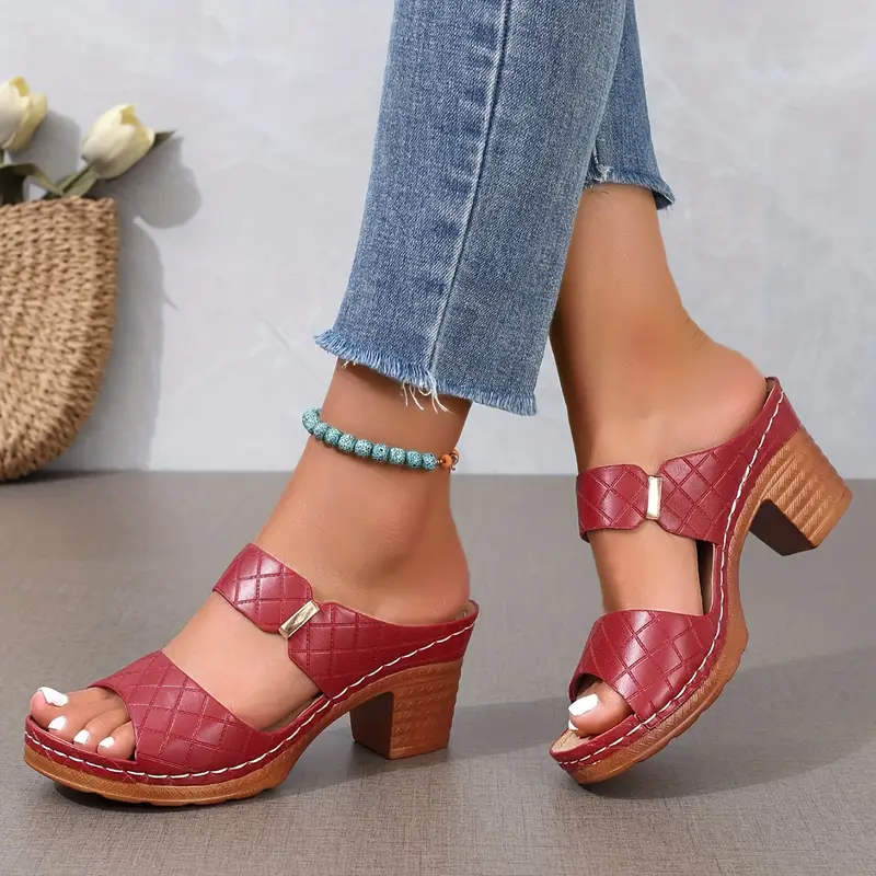 Mette | Women's Leather Open-Toe Block Heel Buckle Sandals