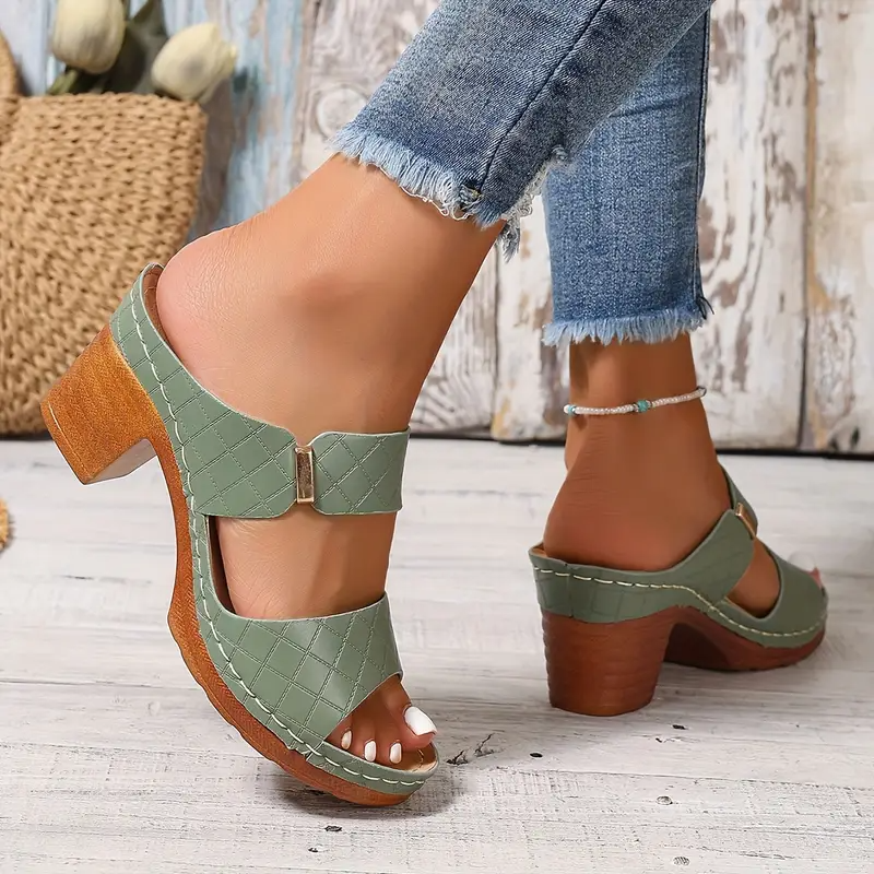 Mette | Women's Leather Open-Toe Block Heel Buckle Sandals