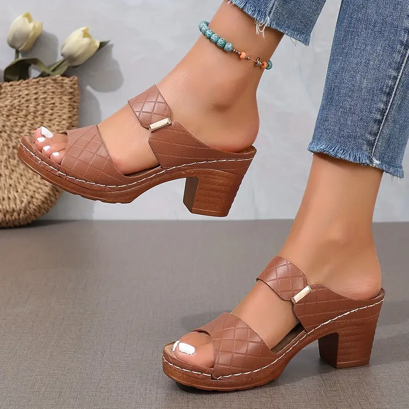Mette | Women's Leather Open-Toe Block Heel Buckle Sandals