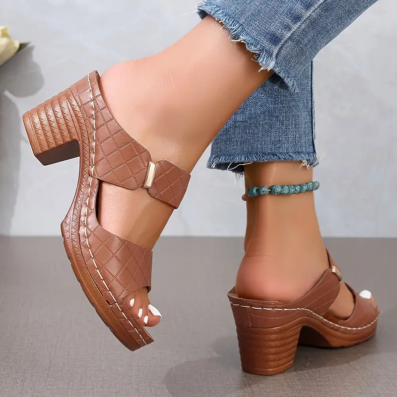 Mette | Women's Leather Open-Toe Block Heel Buckle Sandals