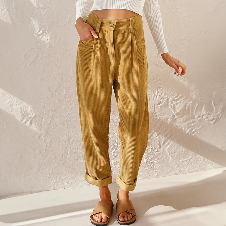 Mette | Women's Linen High-Waist Tapered Casual Trousers