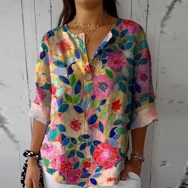 Mette | Women's Silk Floral Print V-Neck Relaxed Blouse
