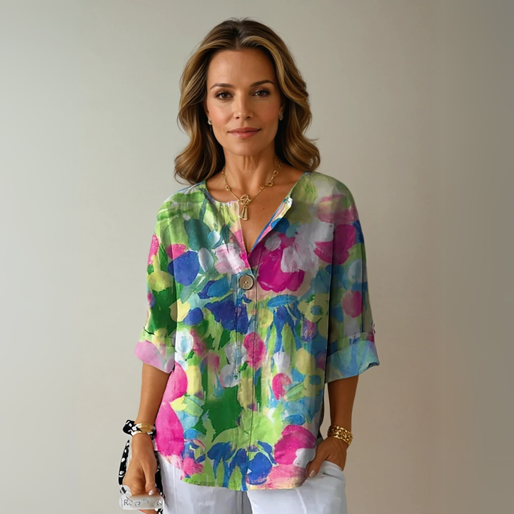 Mette | Women's Silk Floral Print V-Neck Relaxed Blouse