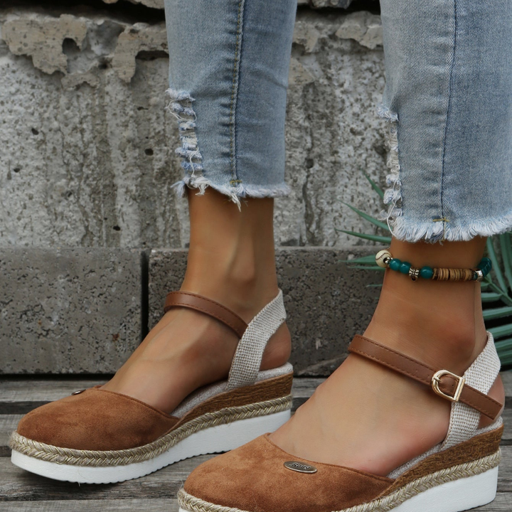 Mette | Women's Suede Espadrille Wedge Heel Ankle Strap Sandals