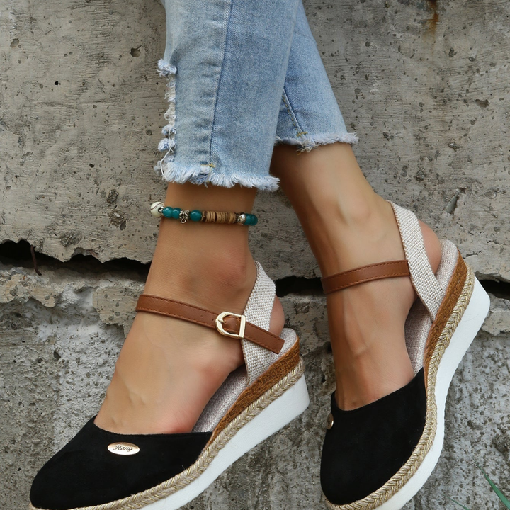 Mette | Women's Suede Espadrille Wedge Heel Ankle Strap Sandals